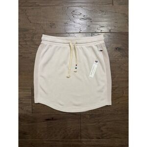 NWT Sol Angeles Womens Cream Cotton Modal Fleece Drawstring Mini Skirt Size S‎